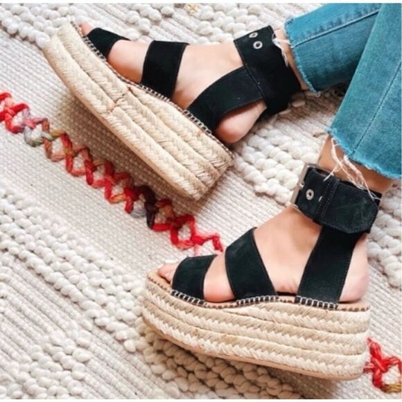 Rag & Bone Tara Black Suede Espadrille Platforms size 38.5 US 8.5 - Picture 2 of 13